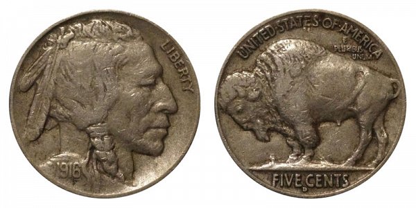 1916 D Indian Head Buffalo Nickel