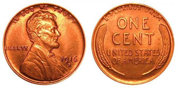 1916 D Lincoln Wheat Cent Penny