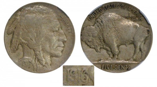 1916 Doubled Die Indian Head Buffalo Nickel 