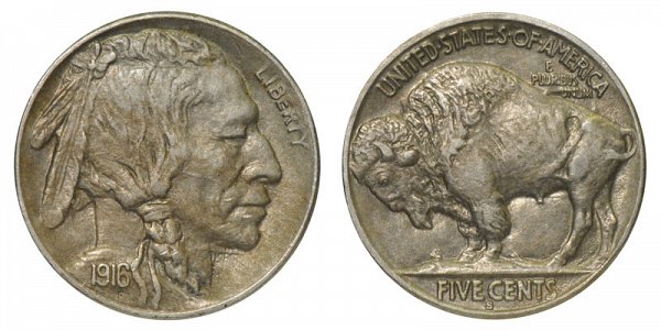 1916 S Indian Head Buffalo Nickel