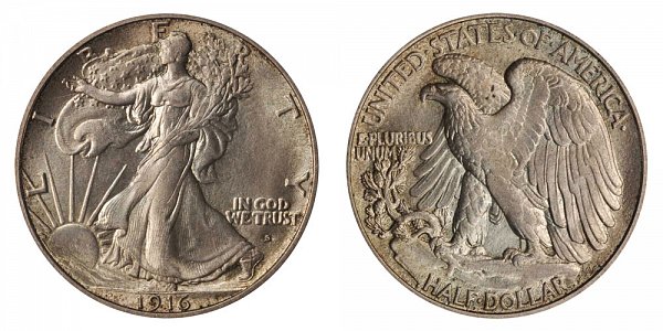 1916 S Walking Liberty Silver Half Dollar