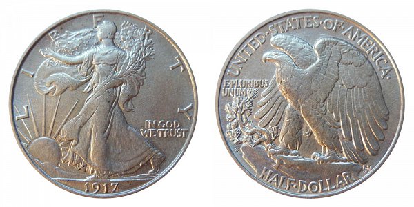 1917 S Walking Liberty Silver Half Dollar - Reverse Mint Mark 