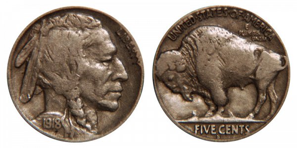 1918 S Indian Head Buffalo Nickel