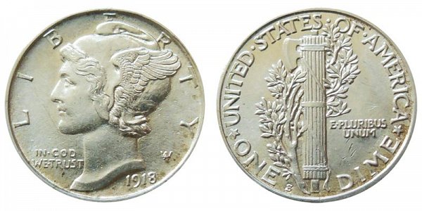 1918 S Silver Mercury Dime