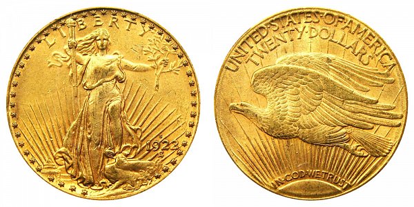 1922 S Saint Gaudens $20 Gold Double Eagle - Twenty Dollars 