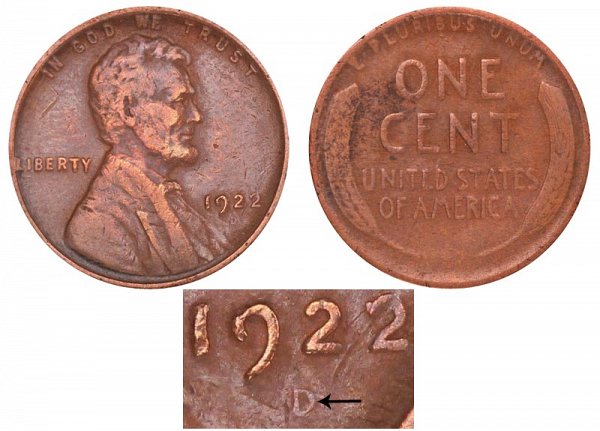 1922 Weak D Lincoln Wheat Cent Penny
