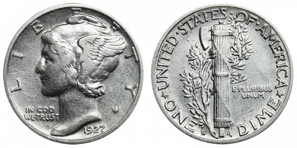 1927 S Silver Mercury Dime