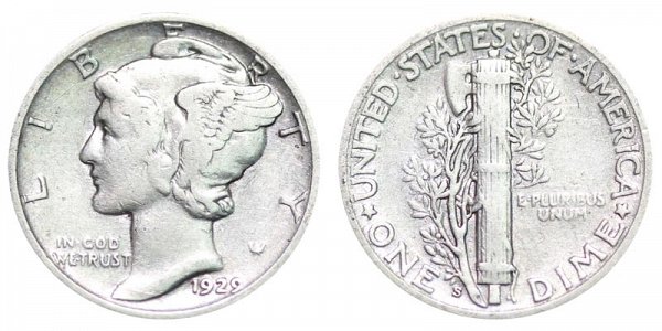 1929 S Silver Mercury Dime
