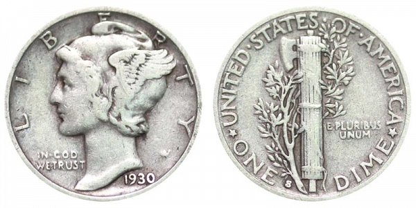 1930 S Silver Mercury Dime