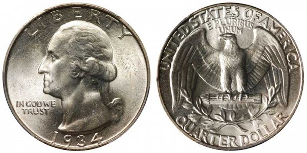 1934 Washington Silver Quarter - Medium Motto