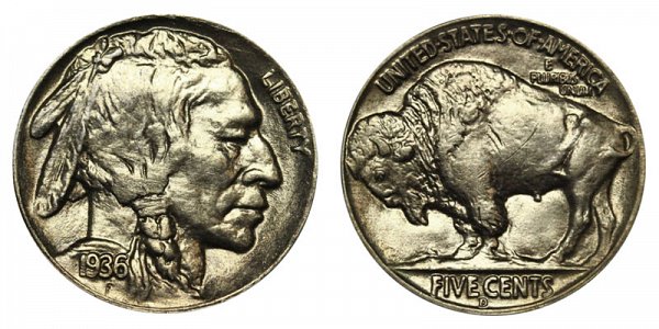 1936 D Indian Head Buffalo Nickel