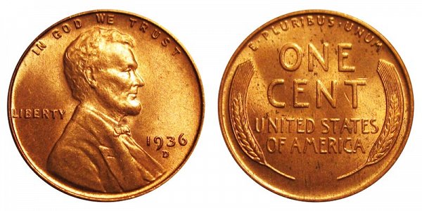 1936 D Lincoln Wheat Cent Penny