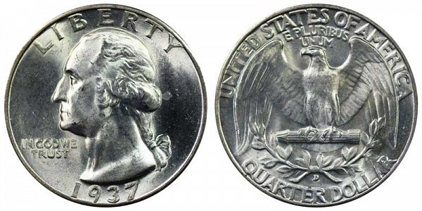 1937 D Washington Silver Quarter 
