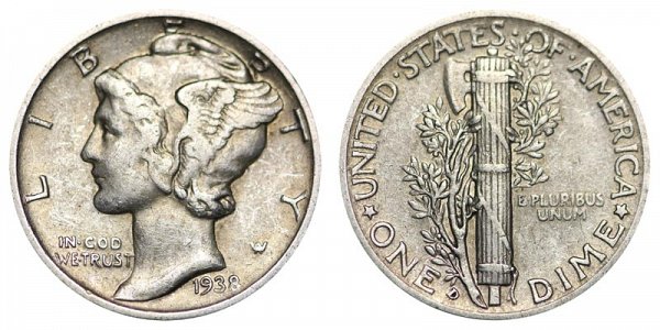1938 D Silver Mercury Dime 