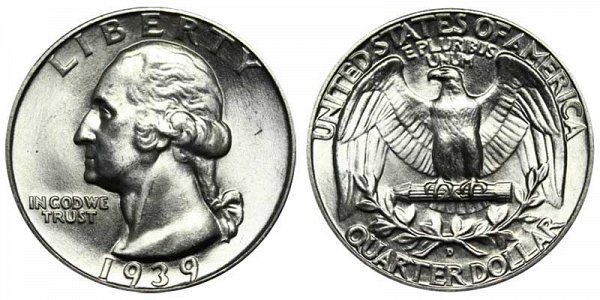 1939 D Washington Silver Quarter 