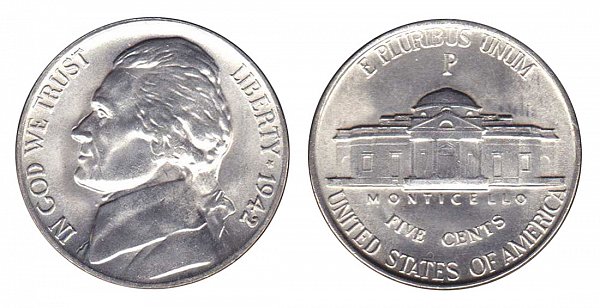 1942 P Wartime Jefferson Nickel - Silver War Nickel
