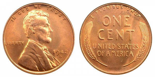 1942 S Lincoln Wheat Cent Penny