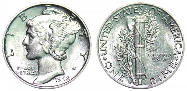 1942 silver mercury dime value