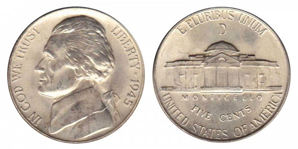 1945 D Wartime Jefferson Nickel - Silver War Nickel 