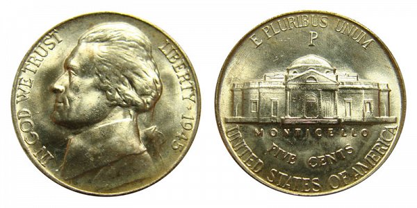 1945 P Wartime Jefferson Nickel - Silver War Nickel