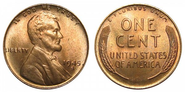 1945 S Lincoln Wheat Cent Penny