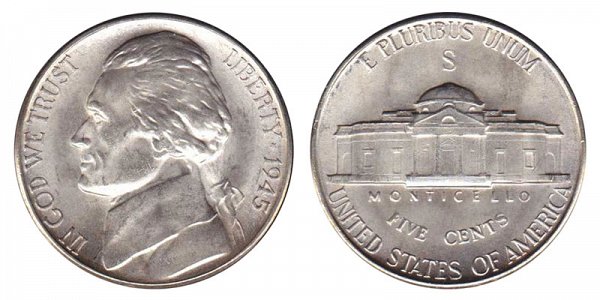 1945 S Wartime Jefferson Nickel - Silver War Nickel