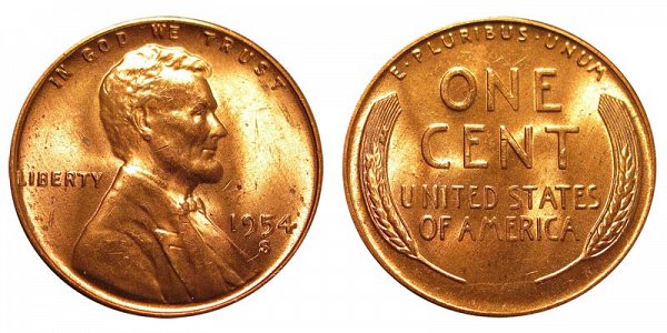 1954 S Lincoln Wheat Cent Penny