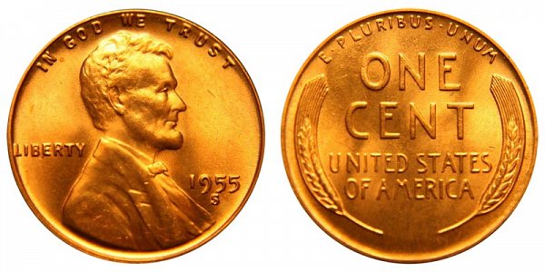 1955 S Lincoln Wheat Cent Penny