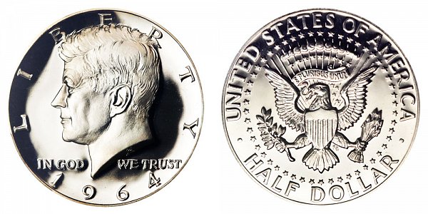 1964 Silver Kennedy Half Dollar - Accented Hair 