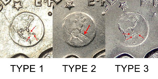 1972 Type 1 vs Type 2 vs Type 3 Eisenhower Ike Dollar - Difference and Comparison