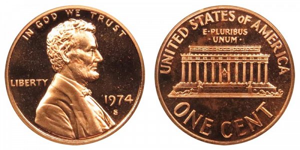 1974 S Lincoln Memorial Cent Penny