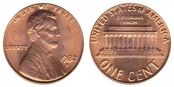 1982 D Large Date Copper Lincoln Memorial Cent Penny 