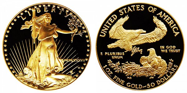 1987 W Proof One Ounce American Gold Eagle - 1 oz Gold $50  - MCMLXXXVII 