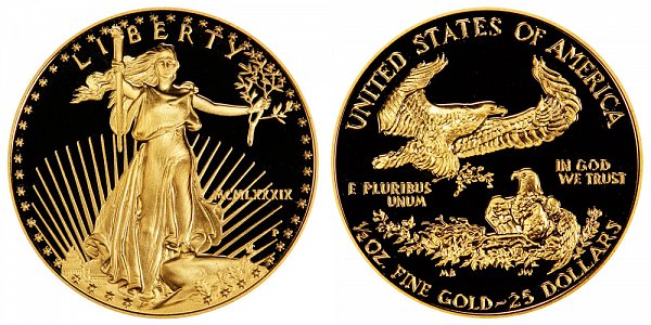 1989 American Gold Eagle Bullion Coin MCMLXXXIX - Proof $25 Half Ounce ...