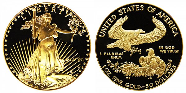 1990 W American Gold Eagle Bullion Coin MCMXC - Proof $50 One Ounce ...