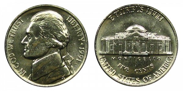 1991 D Jefferson Nickel