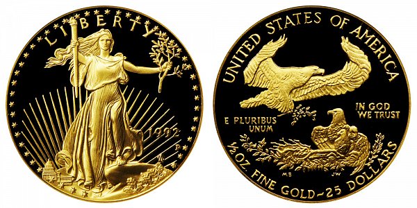 1992 American Gold Eagle Bullion Coin Proof $25 Half Ounce Gold - Type ...