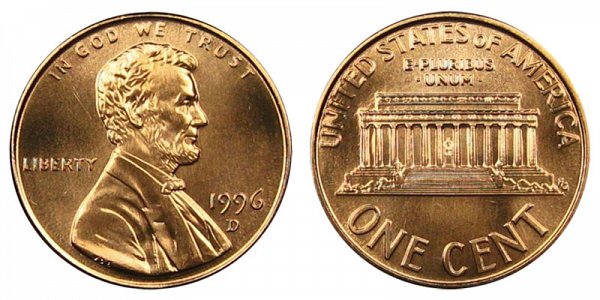1996 D Lincoln Memorial Cent Penny