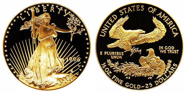 1996 W Proof Half Ounce American Gold Eagle - 1/2 oz Gold $25 