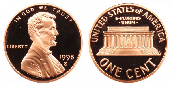 1998 S Lincoln Memorial Cent Penny Proof