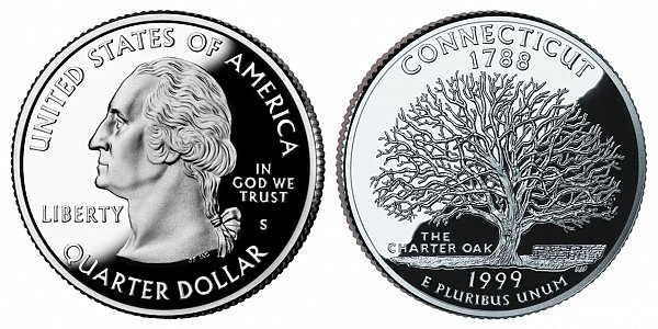 1999 S Silver Proof Connecticut State Quarter