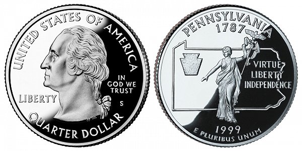 1999 S Silver Proof Pennsylvania State Quarter 
