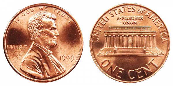 1999 Wide AM Lincoln Memorial Cent Penny 