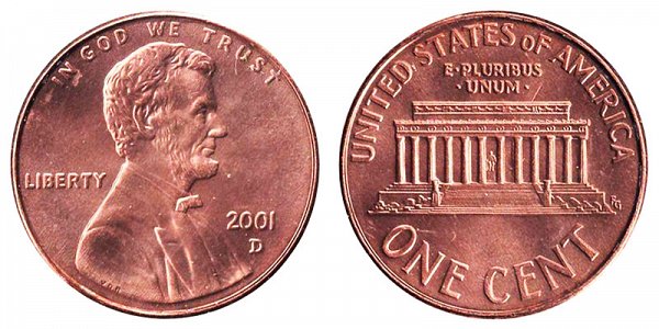 2001 D Lincoln Memorial Cent Penny