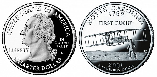 2001 S Silver Proof North Carolina State Quarter