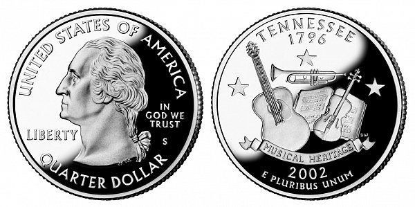 2002 S Silver Proof Tennessee State Quarter 