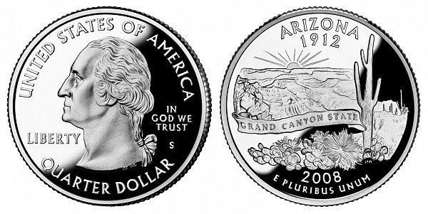 2008 S Silver Proof Arizona State Quarter