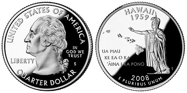 2008 S Silver Proof Hawaii State Quarter
