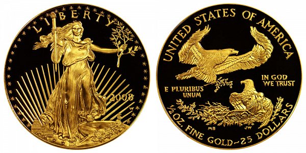 2008 W American Gold Eagle Bullion Coin Proof $25 Half Ounce Gold ...