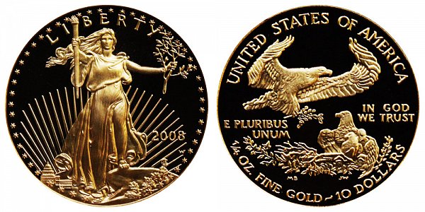 2008 W American Gold Eagle Bullion Coin Proof $10 Quarter Ounce Gold ...